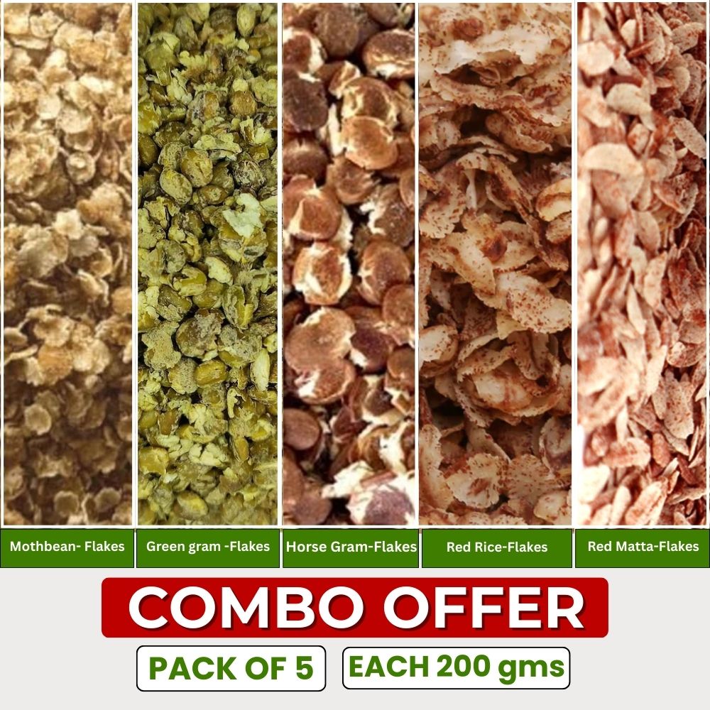 Green Gram, Horse Gram, Moth Beans, Red Matta, Red Rice - Flakes